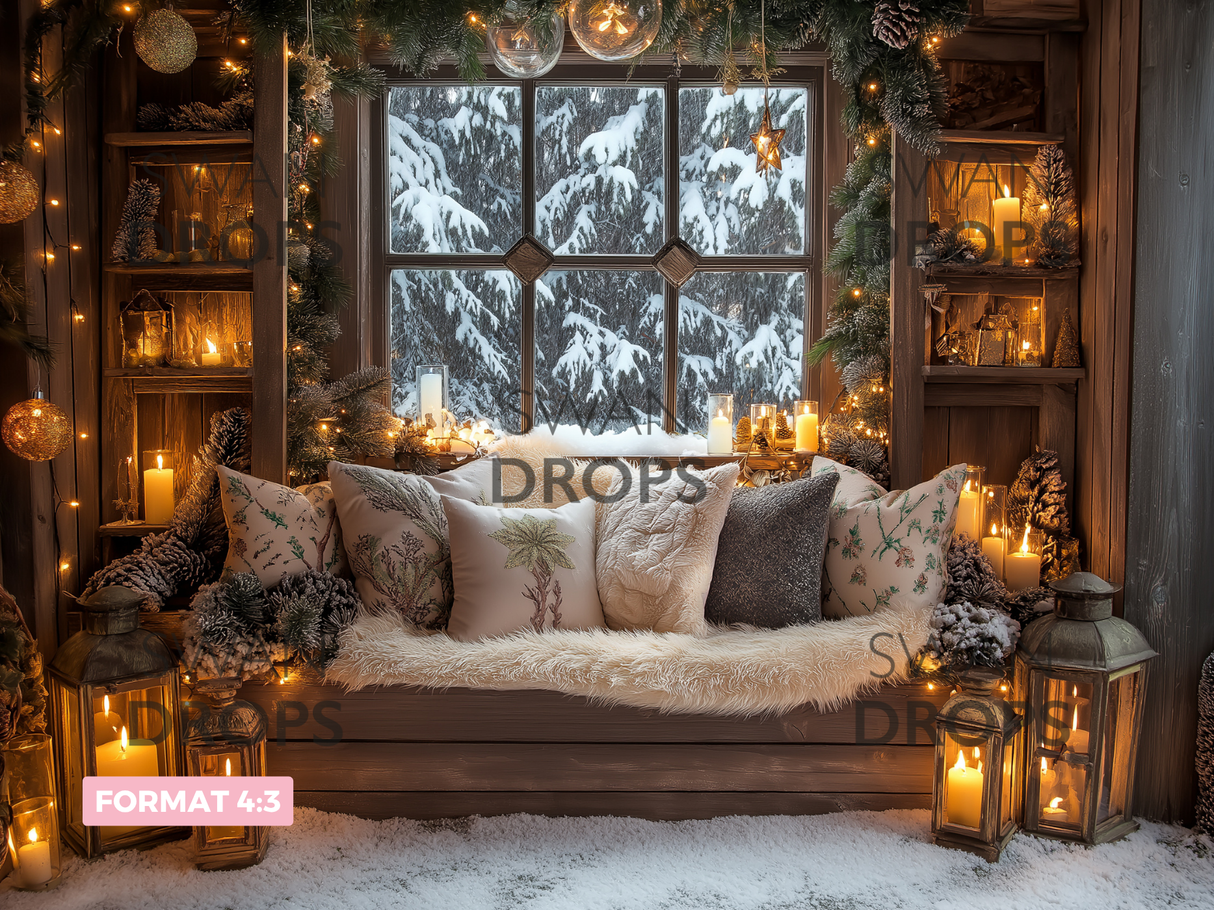 Fond photo Chalet de noël enchanté Swan Drops