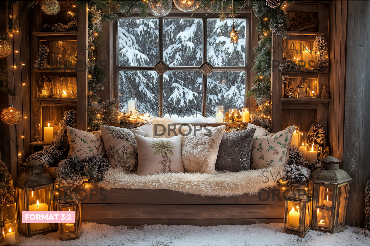 Fond photo Chalet de noël enchanté Swan Drops