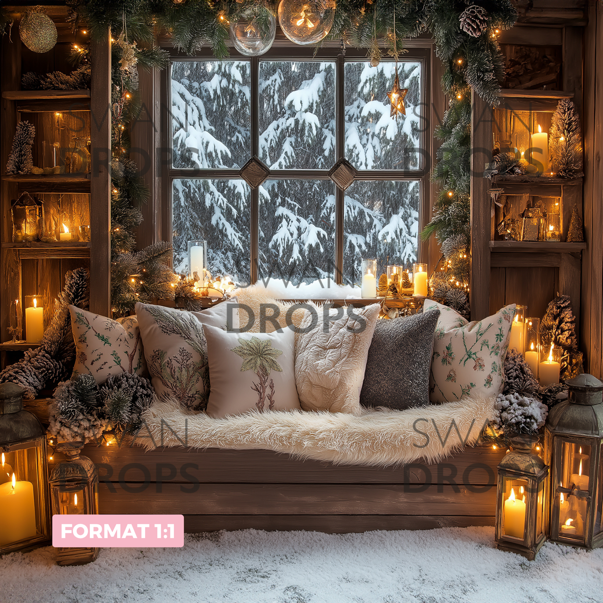 Fond photo Chalet de noël enchanté Swan Drops