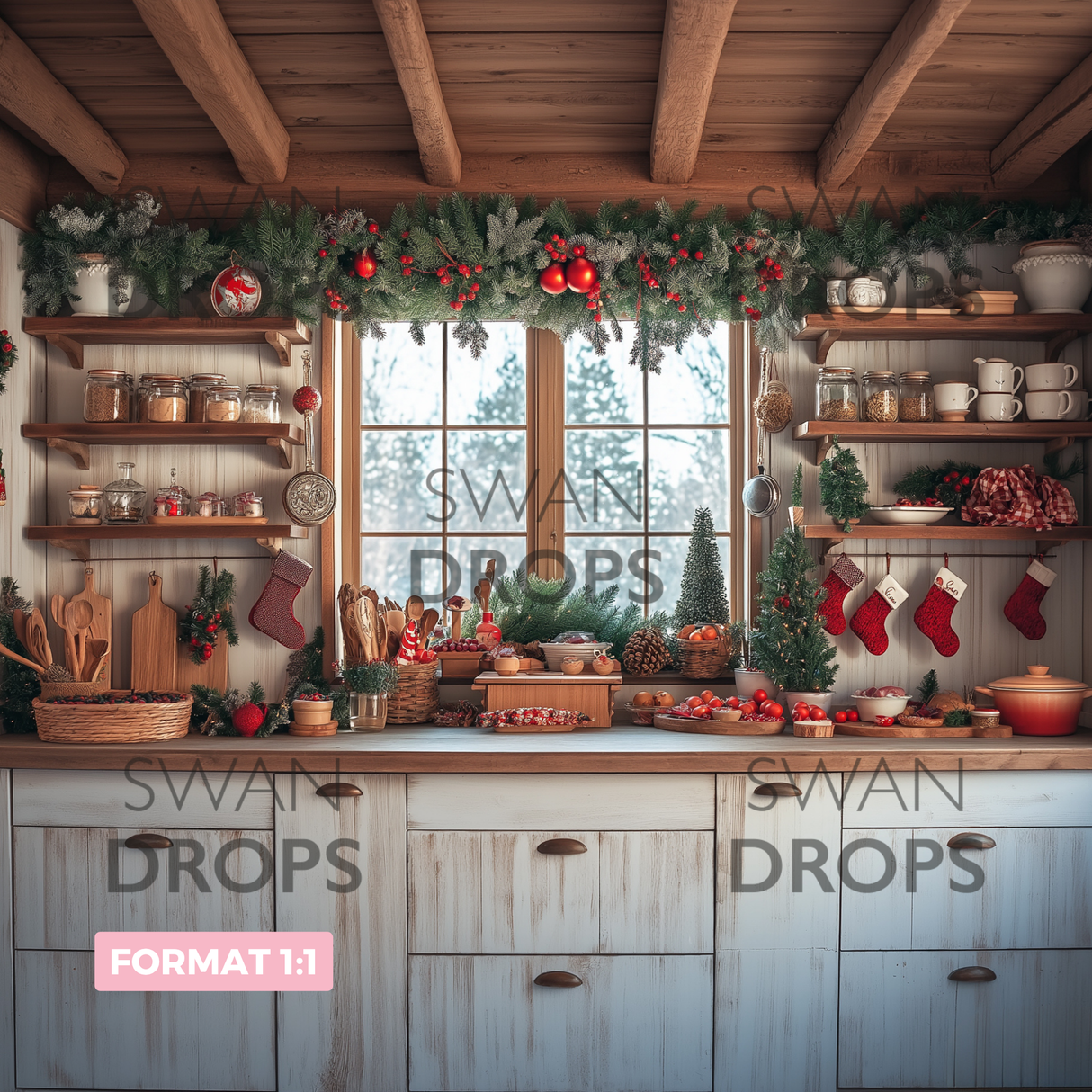 Fond photo Atelier de Noël Swan Drops