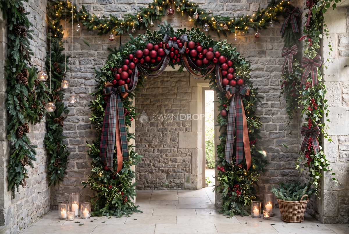 Fond photo Murmure de pierre de la collection Arches Noël 2026 - pierre calcaire, arche végétale - séance Noël parisien romantique