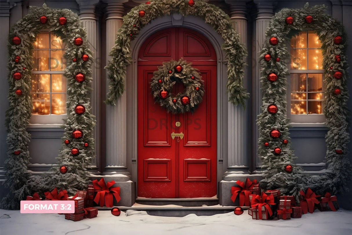 Fond photo Élégance Hivernale : La porte écarlate Swan Drops