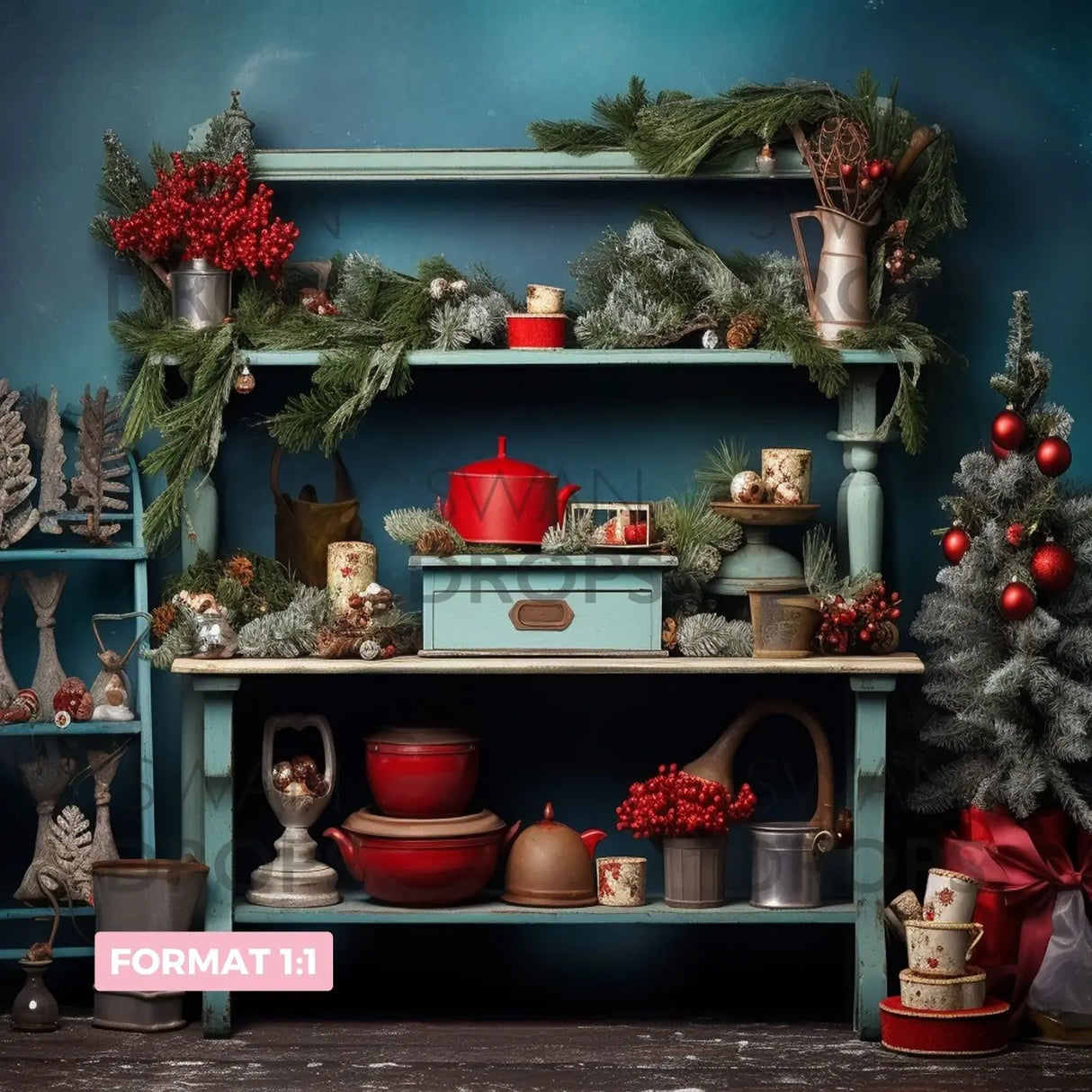 Fond photo L'Étagère Festive de Noël Swan Drops