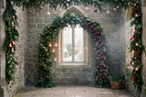 Fond photo Jardin de décembre de la collection Arches Noël 2026 - moellons anciens, photophores - séance enfant Noël parisien