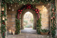 Fond photo Veille de gel de la collection Arches Noël 2026 - grès ancienne, arche sapin et houx - séance famille Noël romantique