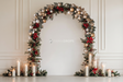 Fond photo Echo des cours de la collection Arches Noël 2026 - grès beige, arche symétrique - séance grossesse Noël romantique