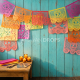 Fond photo Danse du papier découpé de la collection Halloween Mexique - turquoise, papel picado coloré - portrait enfant créatif