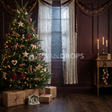 Fond photo Douceur de minuit de la collection Noël 2026 Maison du père noël V2 - bordeaux profond, crème ivoire - séance newborn portrait Noël