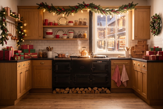 Fond photo Fonte et cannelle de la collection Noël intérieur traditionnel - fonte noire, chêne miel, cuivre - séance nouveau-né Noël