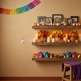 Fond photo Lumière des ancêtres de la collection Halloween Mexique - ambre, orangé, papel picado - séance famille Halloween