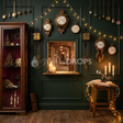Fond photo Rouage et cire de la collection Noël 2026 Maison du père noël V2 - cuivre oxydé, vert sapin - séance nouveau-né Noël atmosphère bougie