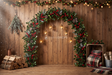Fond photo Branche de houx de la collection Arches Noël 2026 - planches noisette, houx et baies rouges - séance enfant Noël cocooning
