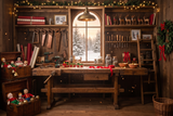 Fond photo Écho des outils de la collection Noël intérieur traditionnel - noyer, laiton, lumière 3000K - portrait enfant atelier festif