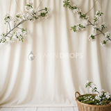 Fond photo Lin crème symétrie haute panier droit de la collection Printemps Champêtre 2026 - lin crème, branches symétriques - séance nouveau-né lifestyle