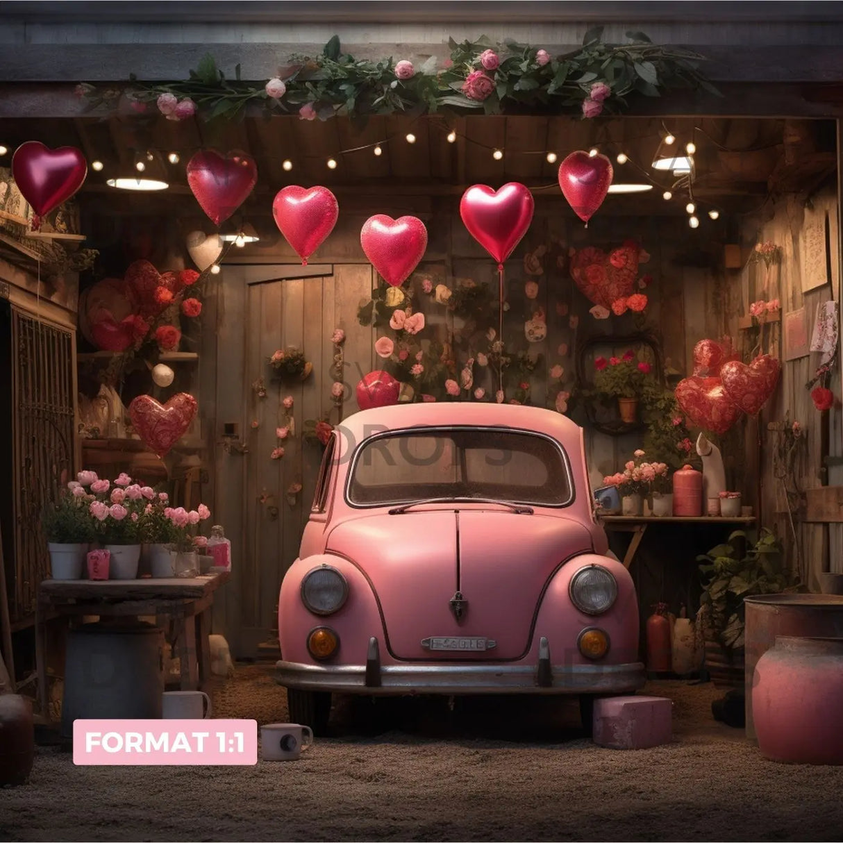 Fond photo L'Atelier Amoureux avec Voiture Rose Swan Drops