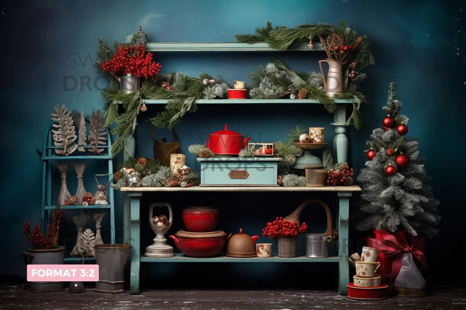 Fond photo L'Étagère Festive de Noël Swan Drops