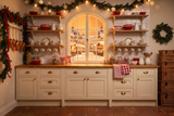 Fond photo Promesse de faïence de la collection Noël intérieur traditionnel - faïence blanche, rouge carmin, lumière ambrée - séance nouveau-né