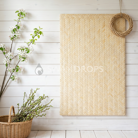 Fond photo Osier tressé géométrique de la collection Printemps Champêtre 2026 - crème, motif chevron osier - nouveau-né wrap et portrait enfant