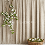 Fond photo Lin nature plis amples branches multiples gauche de la collection Printemps Champêtre 2026 - lin naturel, branches fleuries - séance nouveau-né lifestyle