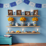 Fond photo Héritage Talavera de la collection Halloween Mexique - bleu ciel, Talavera, doré - séance famille Halloween élégante