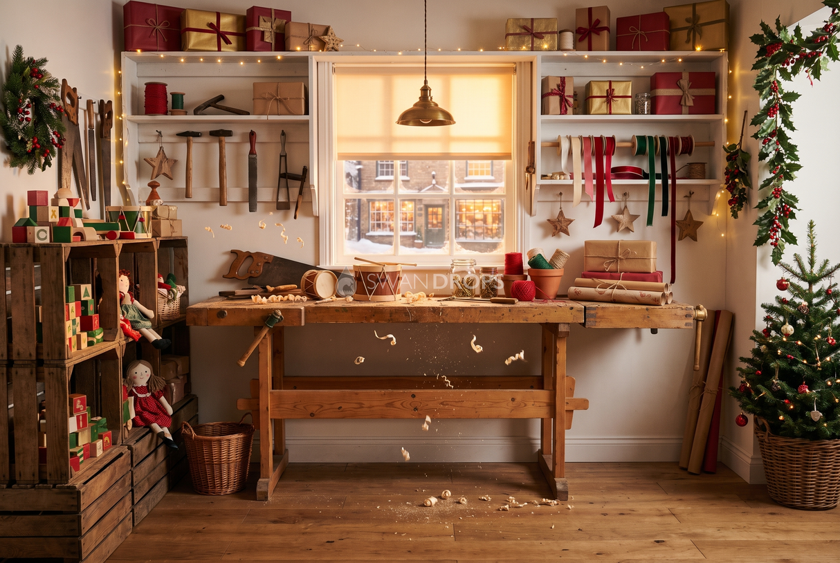 Fond photo Ficelle rouge de la collection Noël intérieur traditionnel - carmin, vert sapin, cuivre - séance maternité atelier festif
