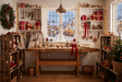 Fond photo Veille de l'atelier de la collection Noël intérieur traditionnel - pin blanc, carmin, cuivre - séance smash cake atelier festif