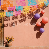 Fond photo Ombres de guirlandes de la collection Halloween Mexique - ocre rosé, papel picado superposé - portrait enfant costumé