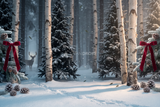 Fond photo Trace des sabots de la collection Noël 2026 extérieur - forêt mixte, neige, ombres bleutées - séance famille Noël forêt