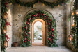 Fond photo Ombre et lierre de la collection Arches Noël 2026 - pierre gris-beige, lierre et houx - portrait couple festif Noël
