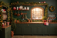 Fond photo Carreaux et lierre de la collection Noël intérieur traditionnel - zellige vert, laiton, cuivre - séance famille lifestyle Noël