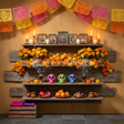 Fond photo Souffle du copal de la collection Halloween Mexique - orangé, cobalt, papel picado - séance famille Halloween lifestyle