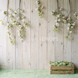Fond photo Verger branches symétriques mousse sol de la collection Printemps Champêtre 2026 - bois brut, branches fleuries, mousse - séance grossesse nouveau-né