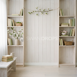 Fond photo Double colonne livres bouquets de la collection Printemps Champêtre 2026 - crème, rose poudré, livres - portrait famille lifestyle