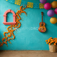 Fond photo Arche des petalos de la collection Halloween Mexique - turquoise, corail, orange - portrait enfant fantaisie Coco