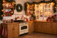 Fond photo Cuivre et givre de la collection Noël intérieur traditionnel - chêne miel, cuivre, lumière dorée - séance nouveau-né lifestyle